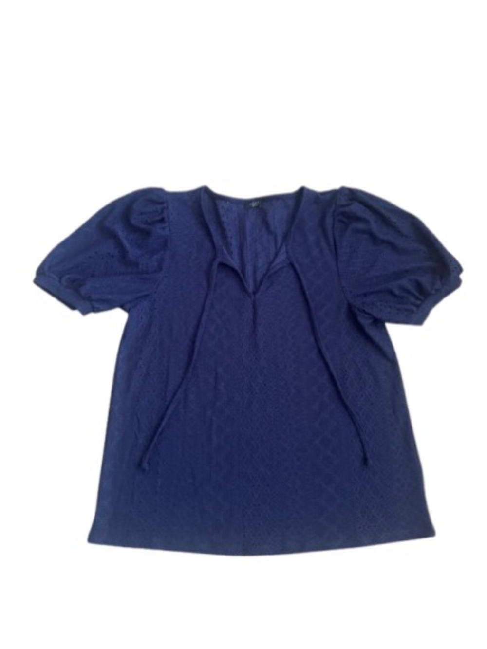 Studio 1886 Puff Short Sleeve Eyelet Tie Neck Blouse